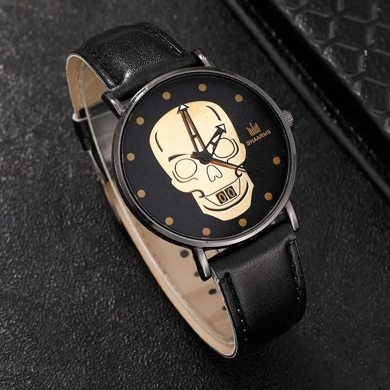 4PCS Set Luxury Men Watches Skull Dial Design Creative Man Watch Leather Strap Bussiness Casual Quartz Wristwatch Relogio