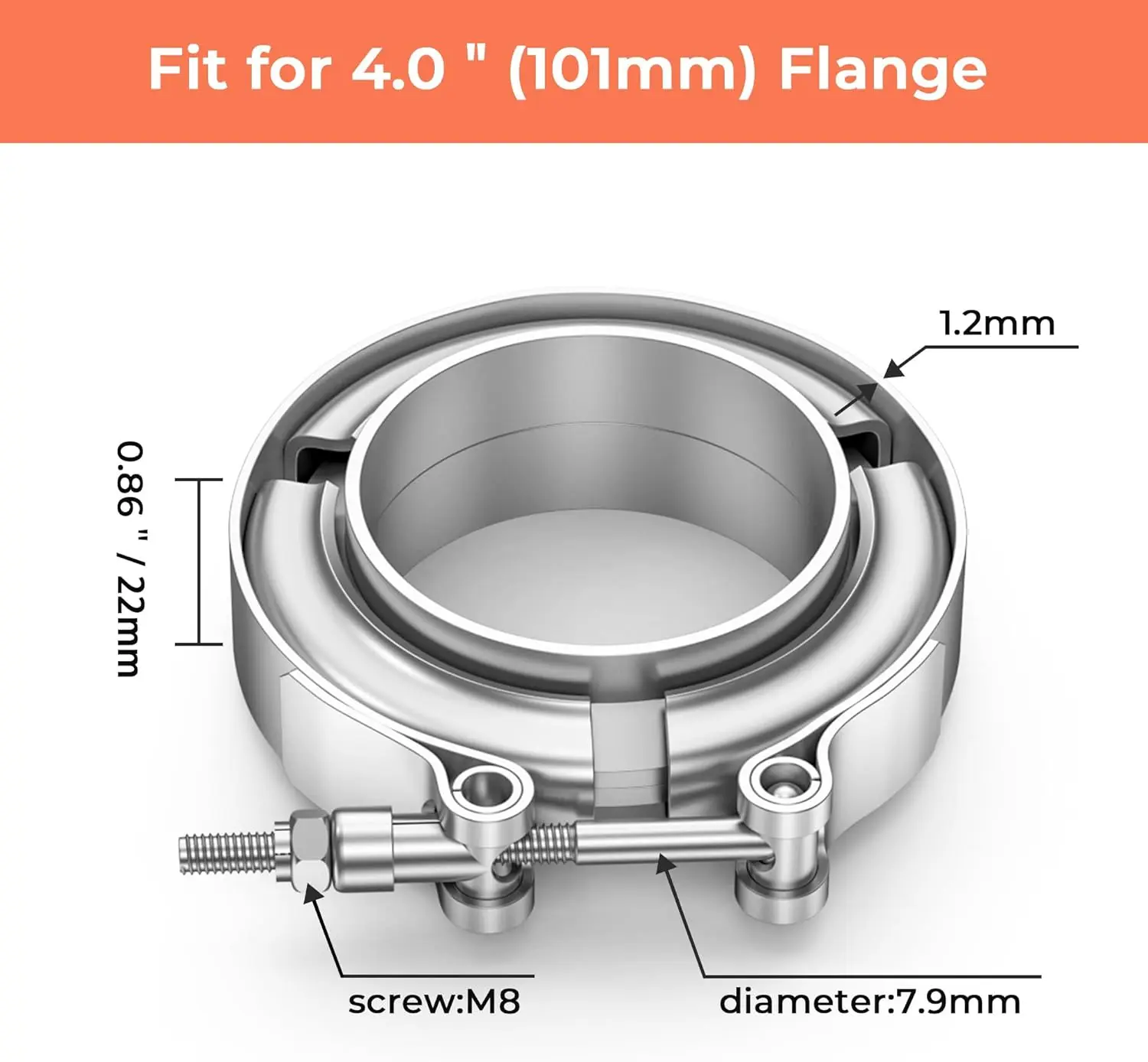 V Band Clamp 304 Stainless Steel 4.0 Inch 101mm Standard Intercooler Turbo Exhaust Downpipe Vband Pipe Clamp Automotive V Clamp