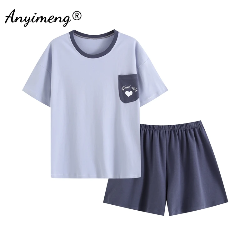 Summer Women Cotton Pajamas Cute Duck Print Pjs Round Collar Short Pants Home Wear Korean Short Sleeve Nightwear Girl Pijamas