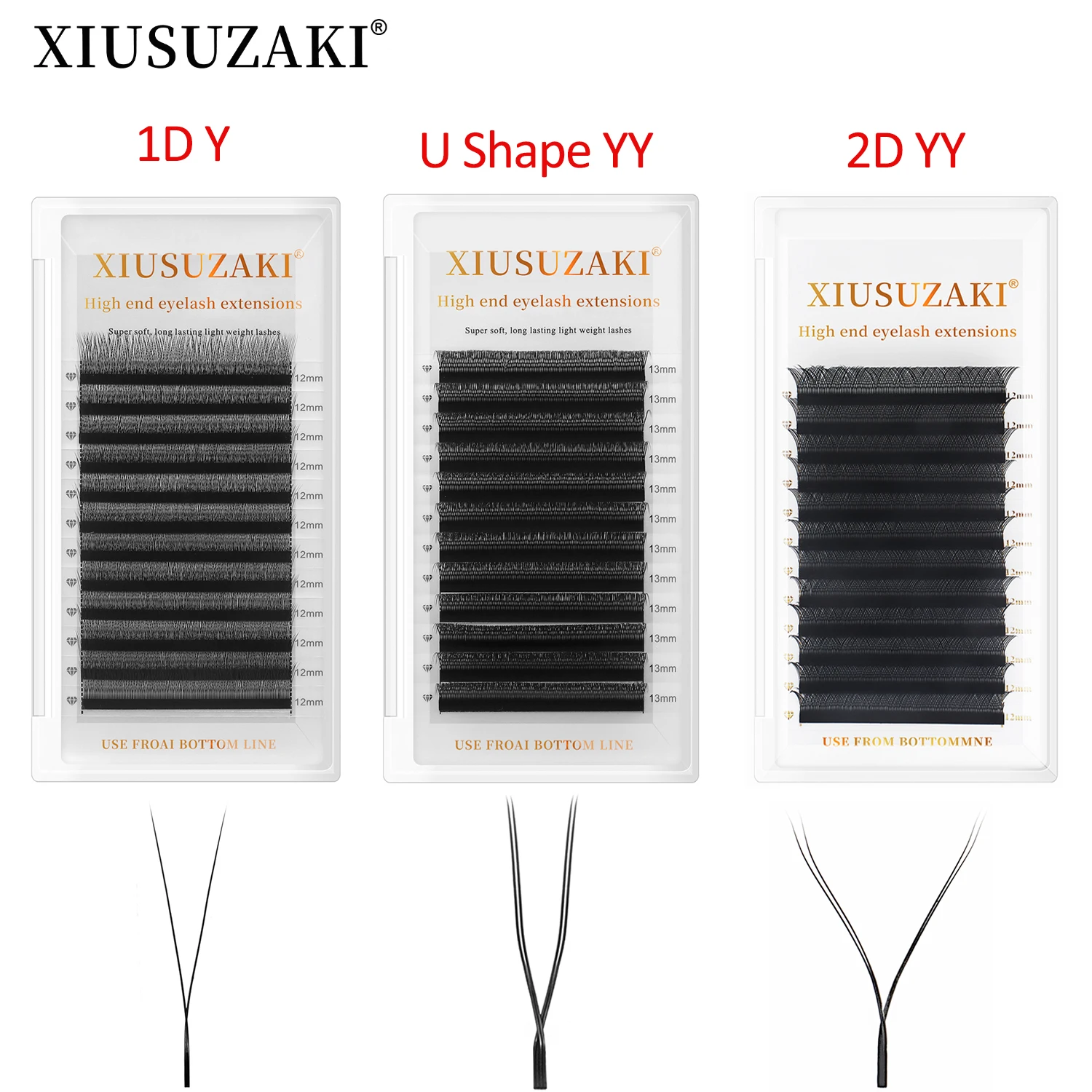 XIUSUZAKI New U Shape YY Lashes Extensions Single Double Tip 2D YY Shape Eyelashes Extensions Natural Premade Fans Volume Lashes
