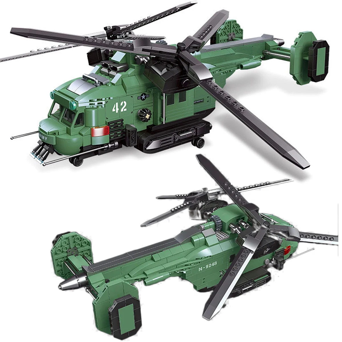 

Military Twin-Rotor Helicopter Building Block Aircraft Airplane Brick Model WW2 Weapon Soldier Toys For Children Gift MOC