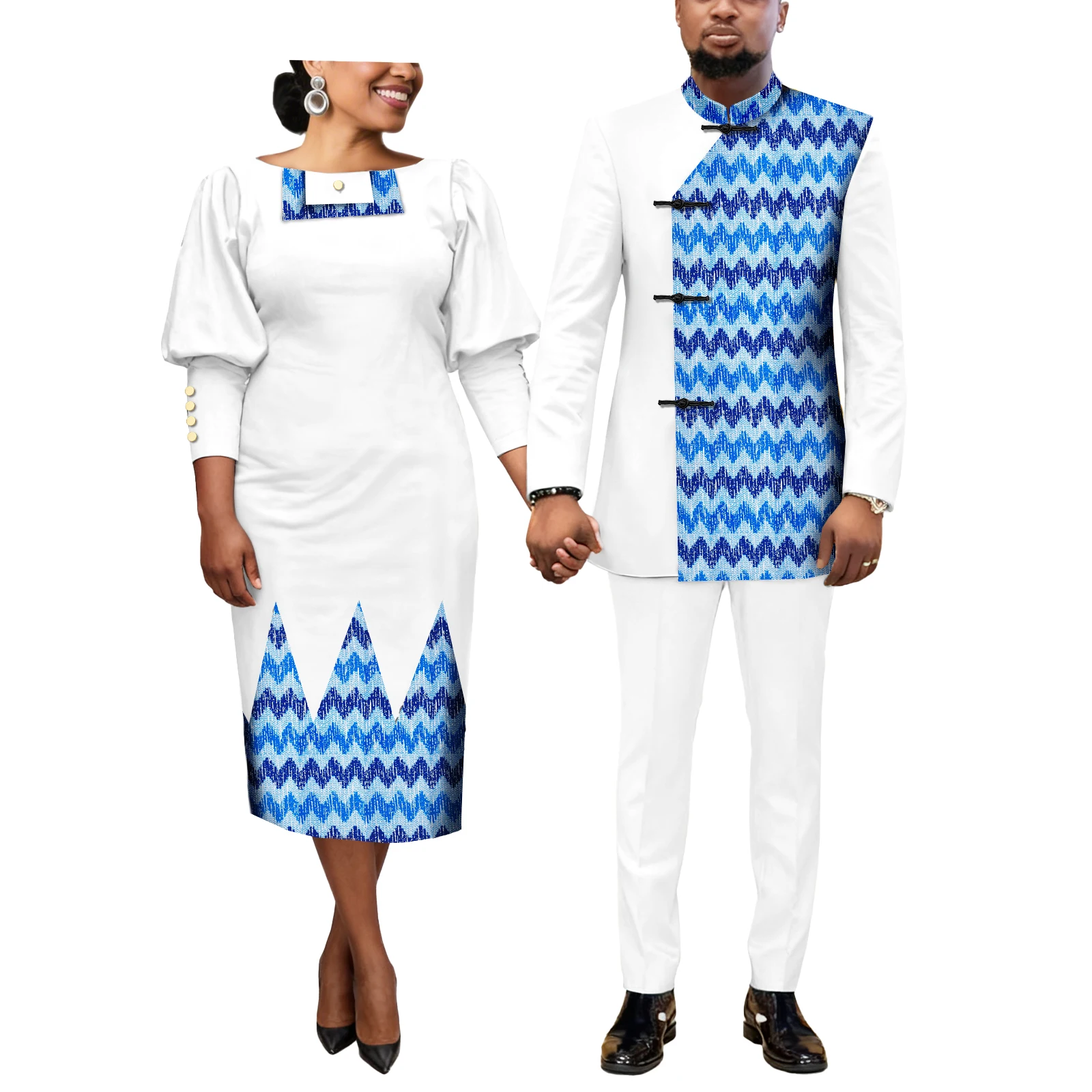 

African Couple's Clothes Kente Women Ankara Turkey Dress or Dashiki Men Slim Fit Blazer and Pants