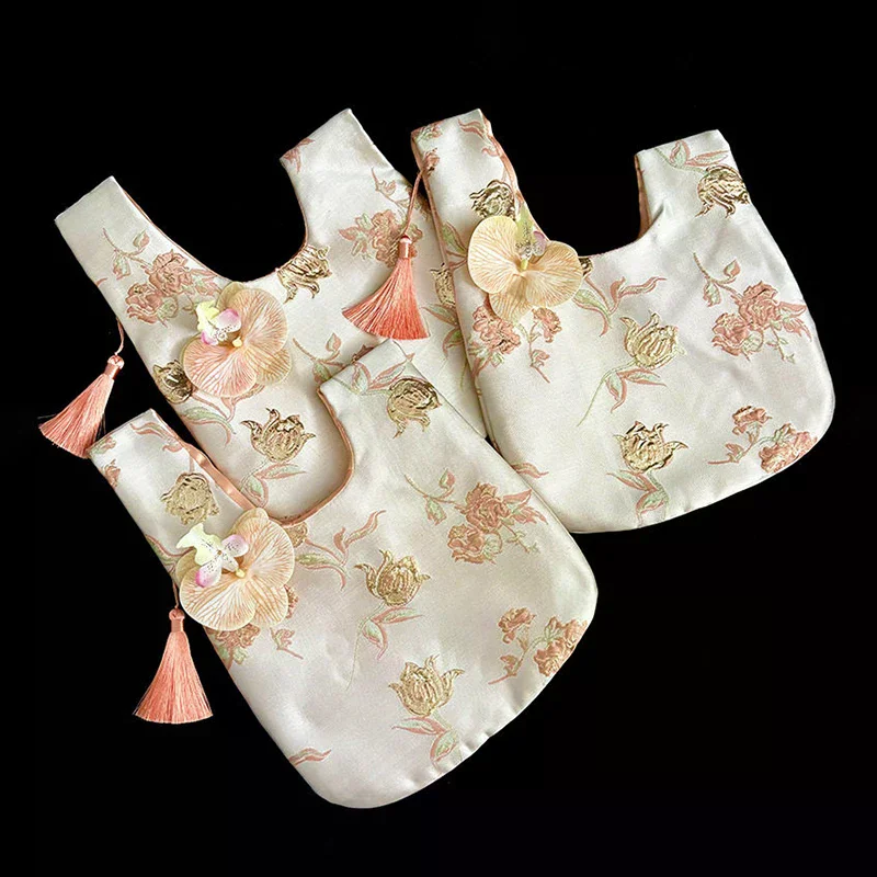 

Сумка из искусственного шелка с кисточками и орхидеей, жаккардовая ткань, новая маленькая сумка в китайском стиле ретро