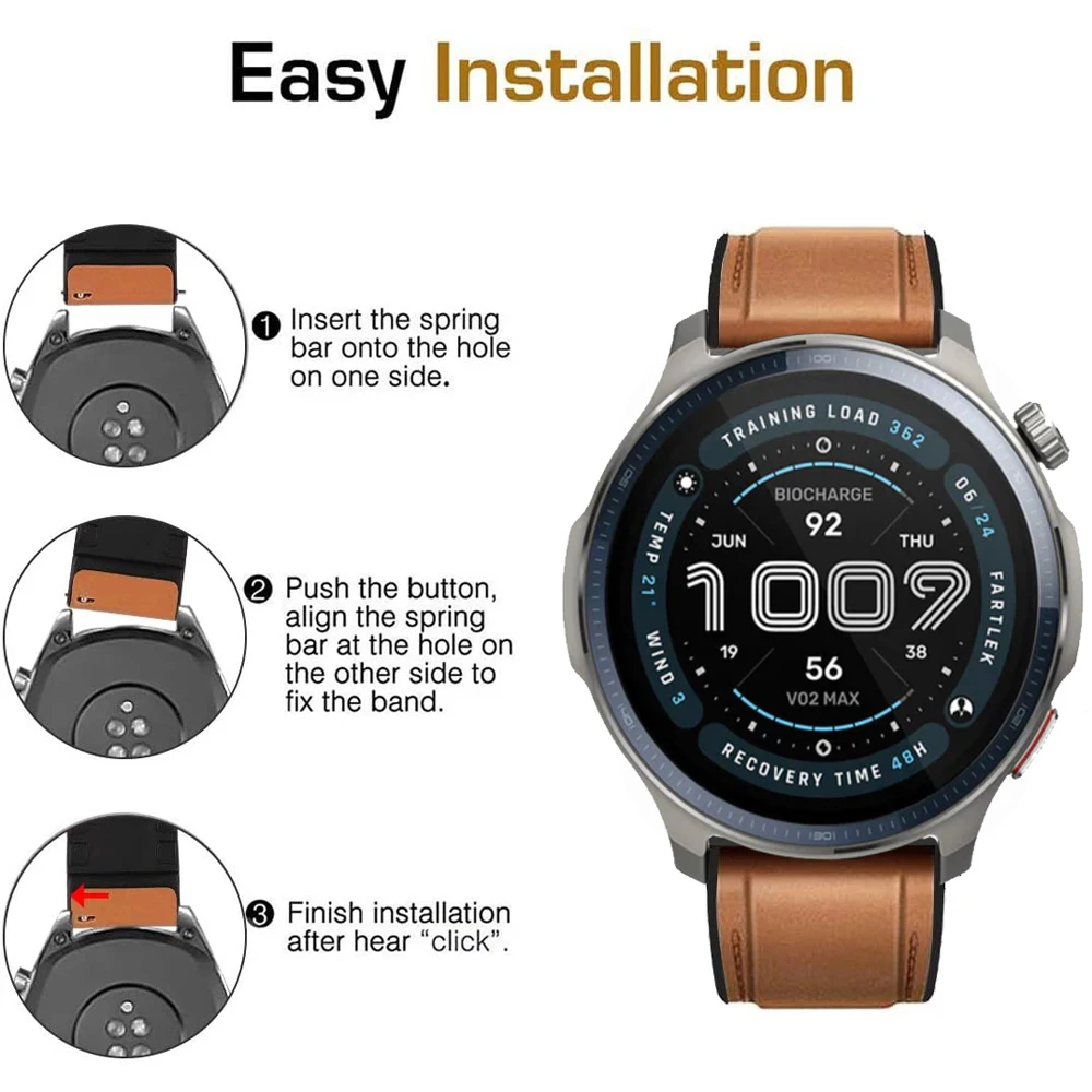 For COROS APEX 4 42mm/PACE 3/PACE Pro/APEX 2 Pro/APEX 46mm Replacement Business Bracelet Accessories 22mm Leather+Silicone Strap