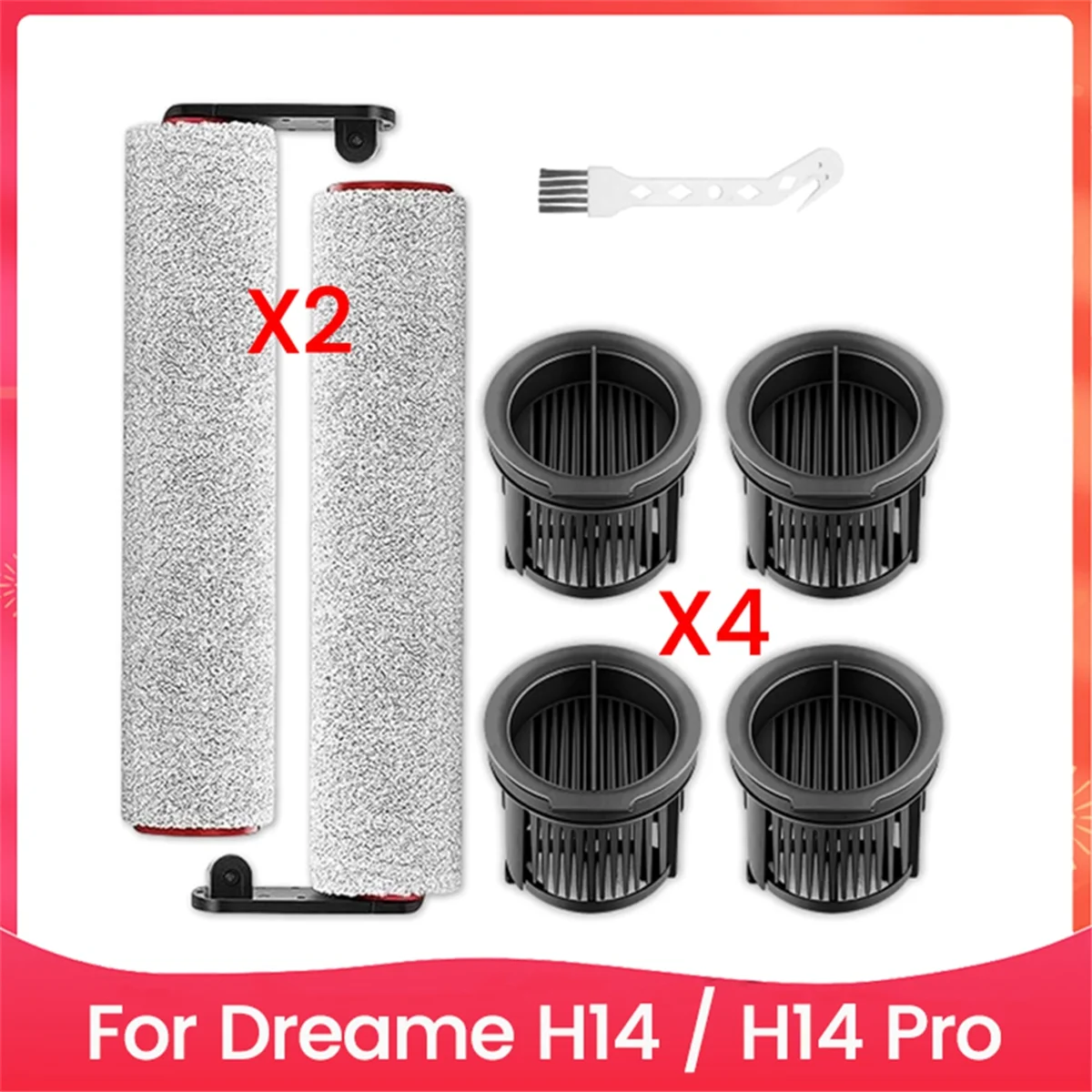 B60AReplacement Kit for Dreame H14 / H14 Pro Wet Dry Handheld Wireless Vacuum Cleaner Parts Roller Main Brush HEPA Filter