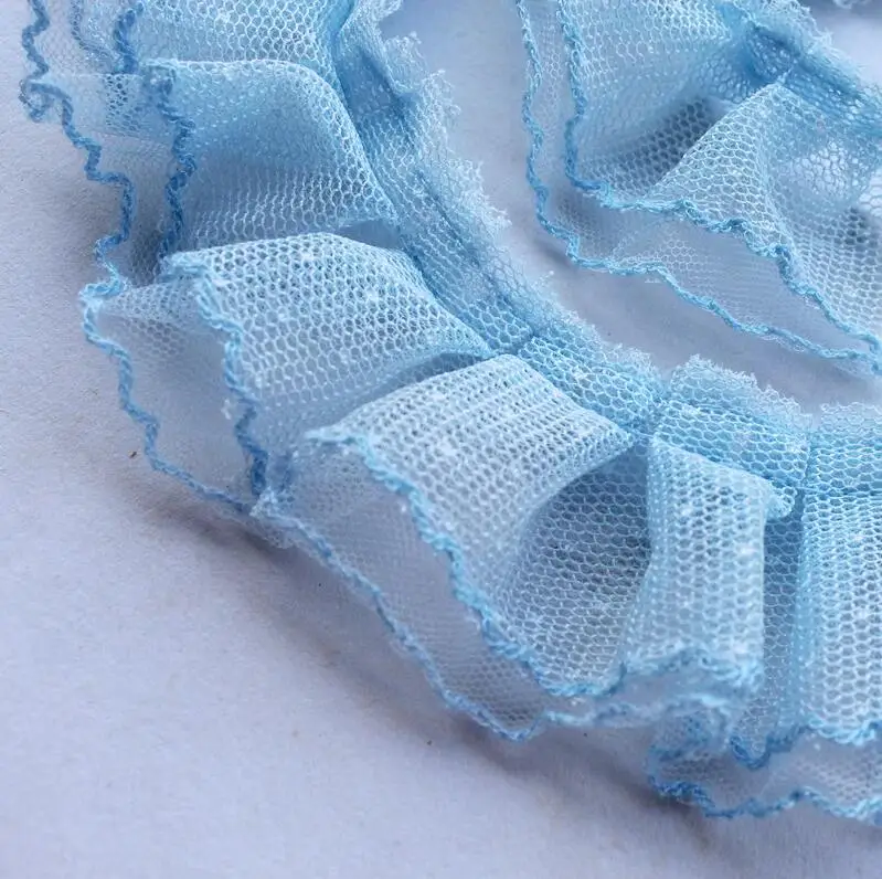 3/5yard 5CM Wide 2Layers Purple Pink Mesh Polka Dots Embroidery Ruffle Lace Trim Lolita Dress Collar Cuffs DIY Sewing Decor X658