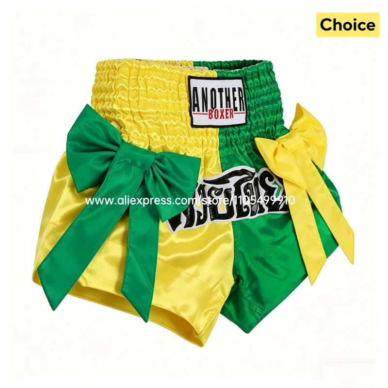 Muay Thai Wettkampf-Shorts für Männer, Frauen und Kinder mit Schleifenband, Kickboxen MMA Trainings- und Kampfshorts, Kampfsport-Uniform für Frauen und Kinder