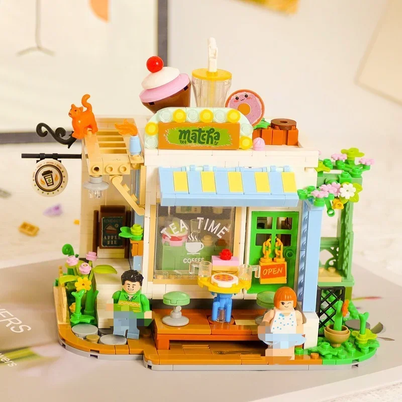 

Mini Town Street View Building Blocks Flower Shop Bakery Assembled Educational Toy Model Desktop Ornament Christmas Gift