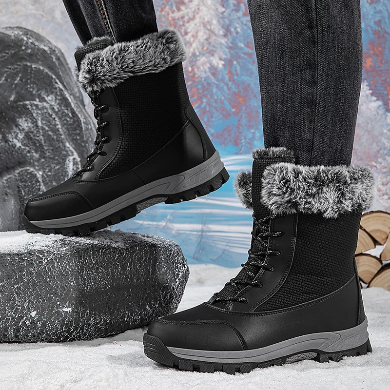 Winter High Top Men Snow Boots Outdoor Waterproof Non-slip Hiking Boots Lightweight Warm Man Cotton Boots High Quality Men Shoes - view 3