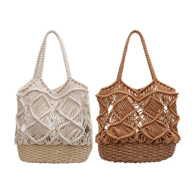 

Fashion Straw Hollow Tote Handbag Reusable Large Capacity Beach Shoulder Bag Casual Shopping Bag E74B