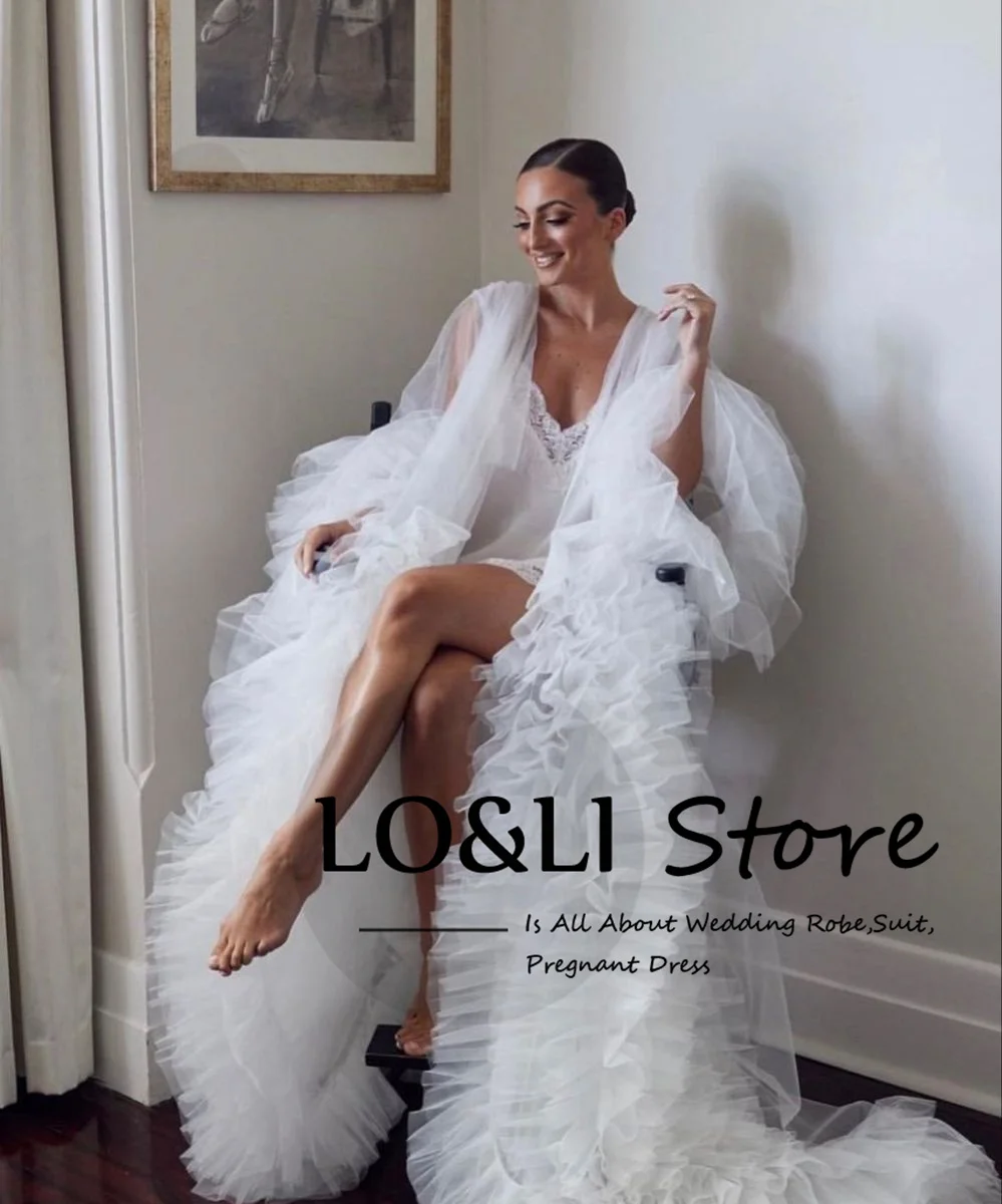 LO&LI Elegant Bridal Robe for Beach Wedding Boho Ruffles Dress Women Birthday Party Photo Shoot Custom Free Shipping and Cheap