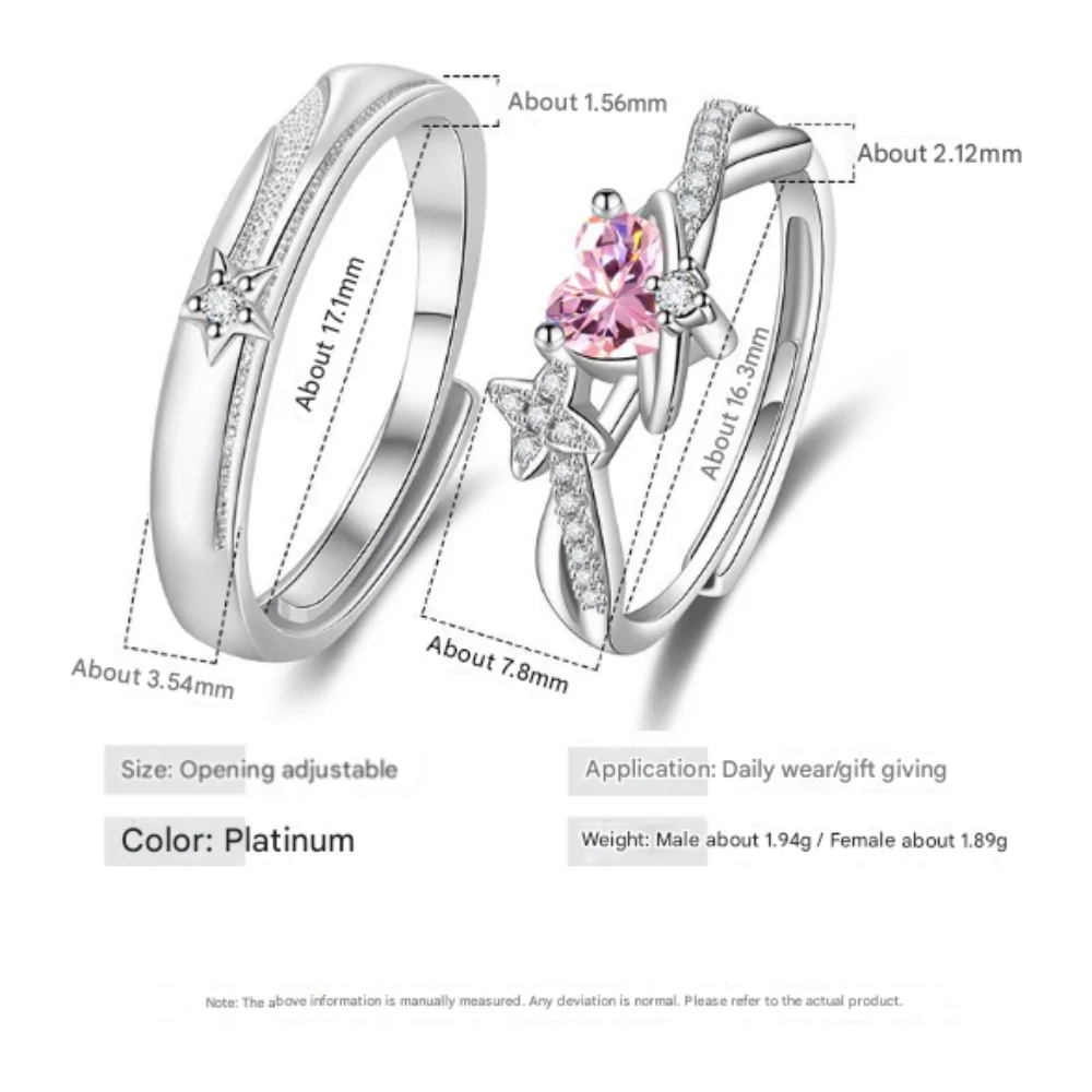 Modischer süßer Planet-Paarring aus 925er-Sterlingsilber mit eingelegtem rosa Liebeszirkon, Geburtstag, Hochzeitstag, Geschenk