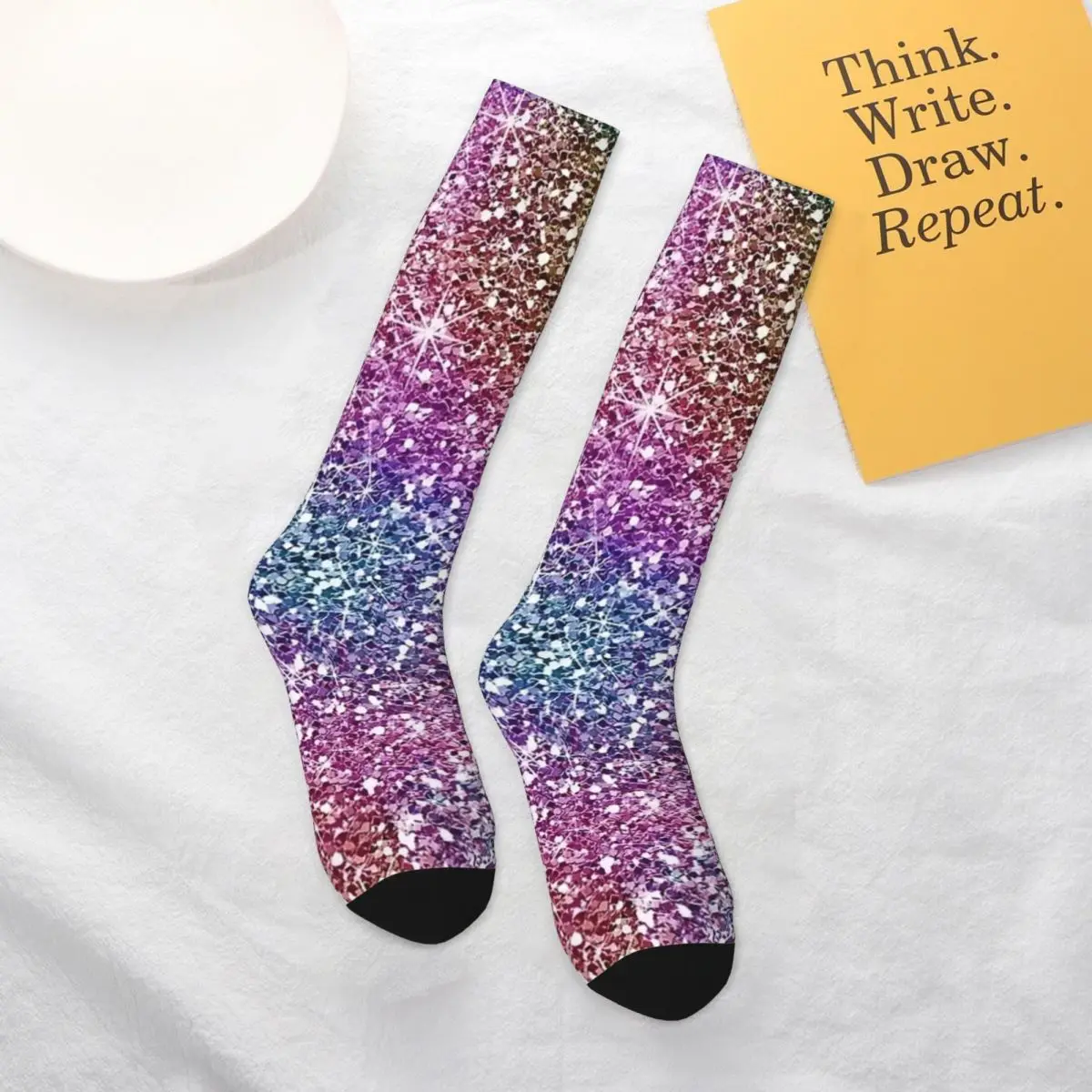 

Всесезонные носки с радужной блестящей текстурой, носки в стиле Харадзюку, забавные чулки для мужчин и женщин