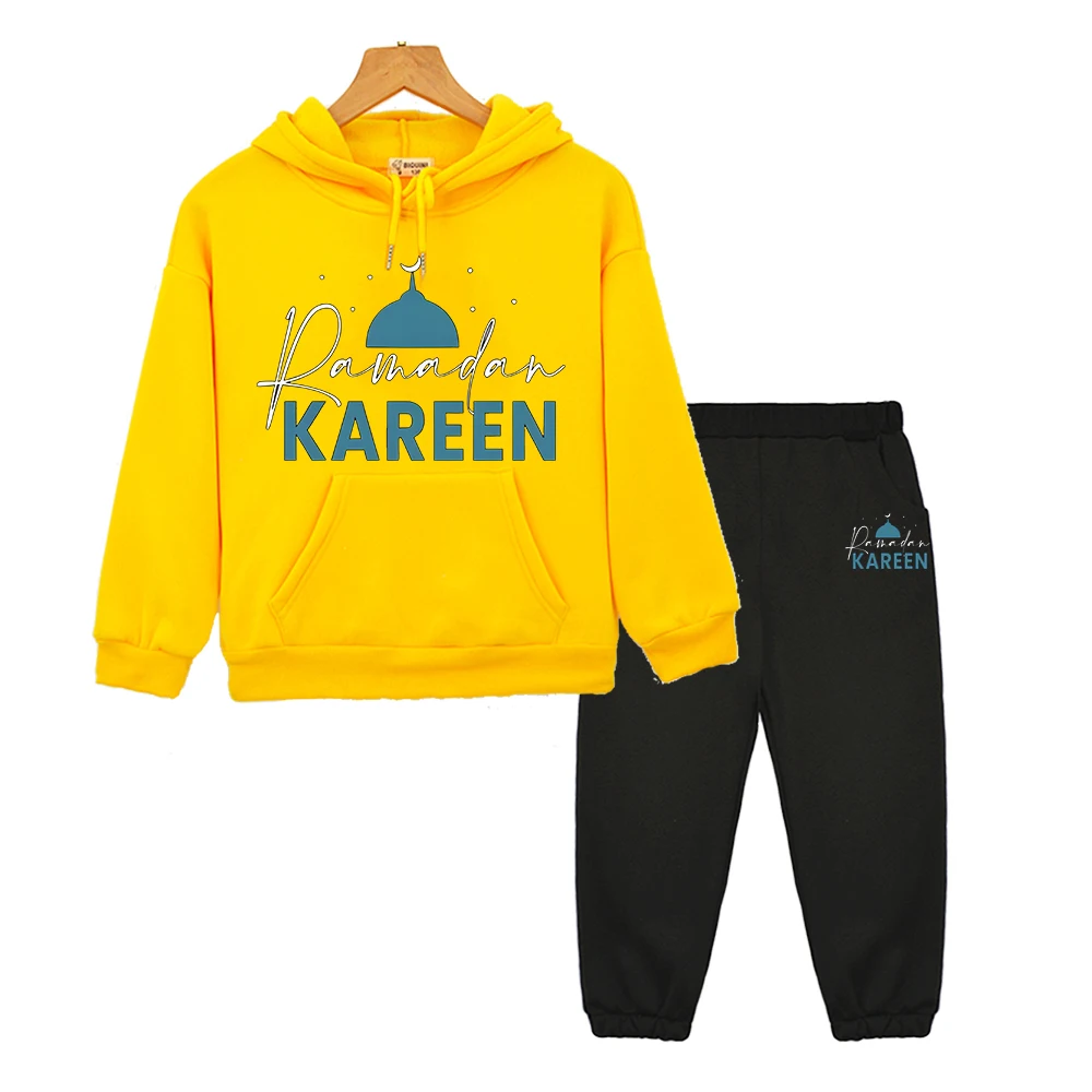 

Ramadan Eid Mubarak Print hoodies sweatshirt Tops+pants Ramadan Muslim outfit Holiday gift boy girl Hooded Sets Kids With Moon