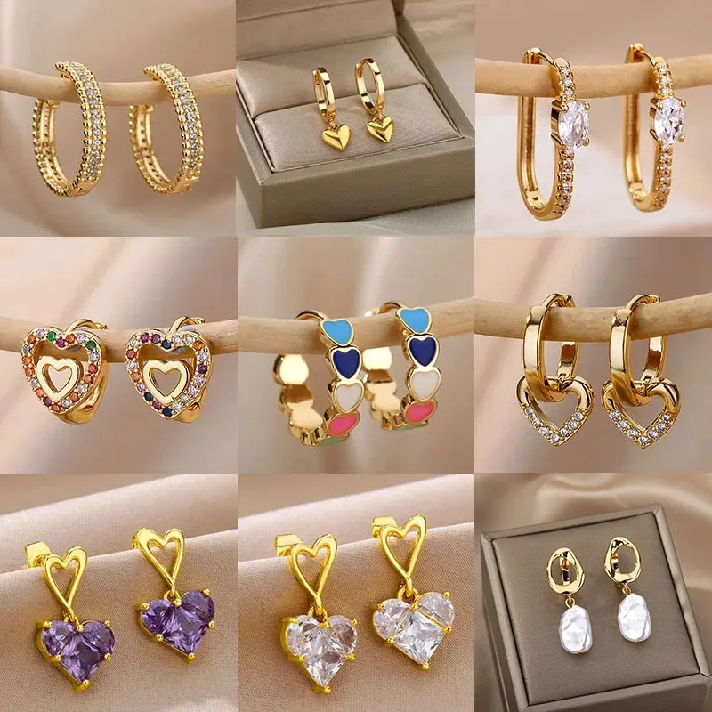 Colorful Heart Earrings For Women Stainless Steel Enamel Metal Heart Stud Earring Femme Party Valentine Boho Jewelry Gift 2023