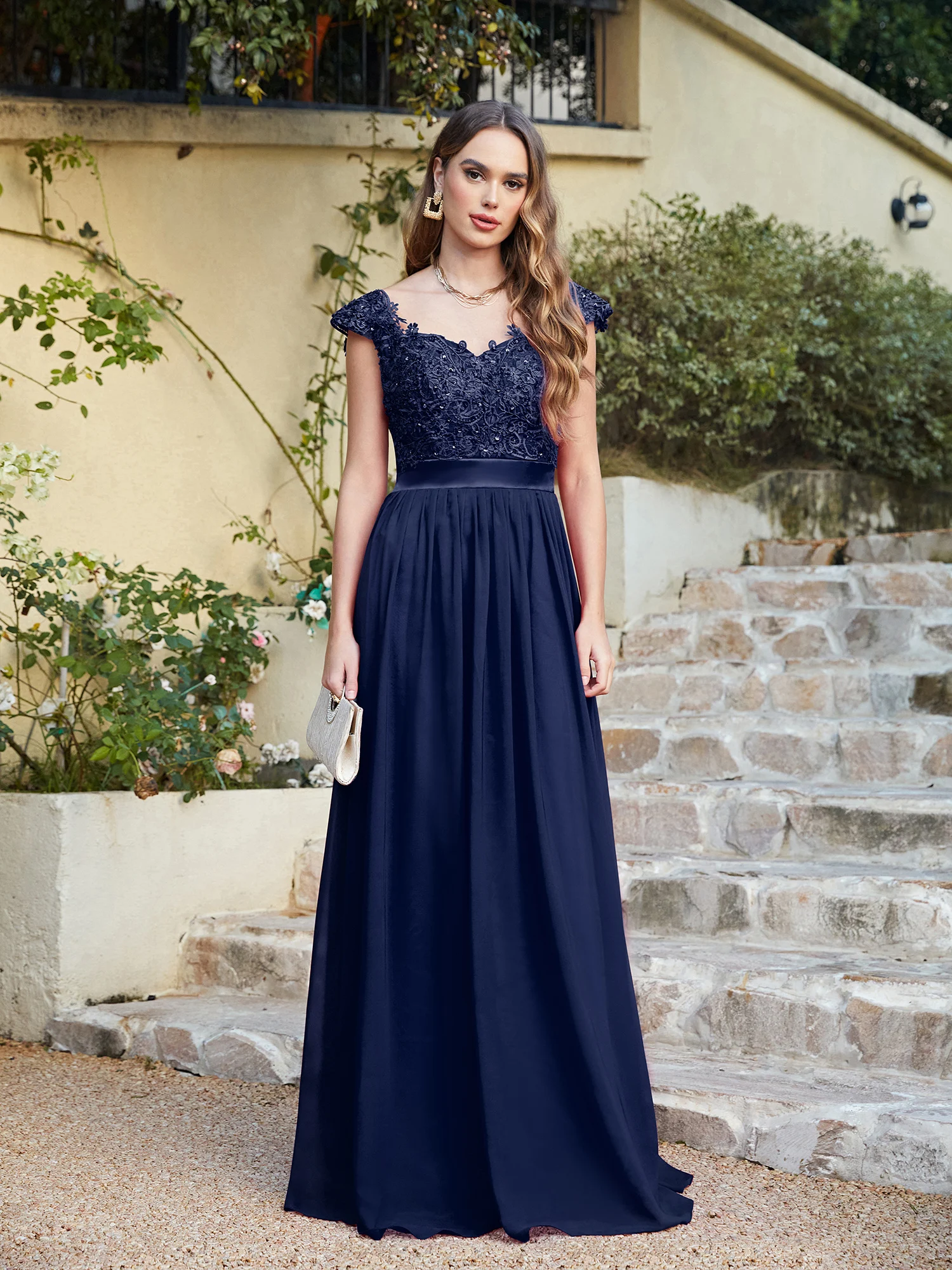 Sleeveless Chiffon Lace Bridesmaid Dresses Beading A Line Back Hollow Elegant Formal Evening Wedding Party Prom Gowns Vestidos