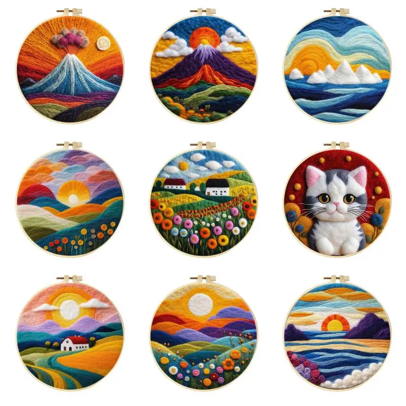 

Sunrise Needle Felt Starter Kits For Adults Diy Wool Felting Painting Beginners Kit Embroidery Frame Wool Needlework Crafts