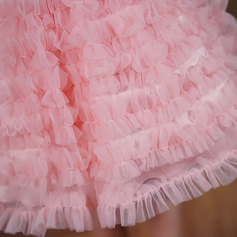 Vestido escalonado de satén para niña, traje de princesa con flores, color blanco, Rosa y Rojo, ideal para fiesta de cumpleaños y boda, Verano