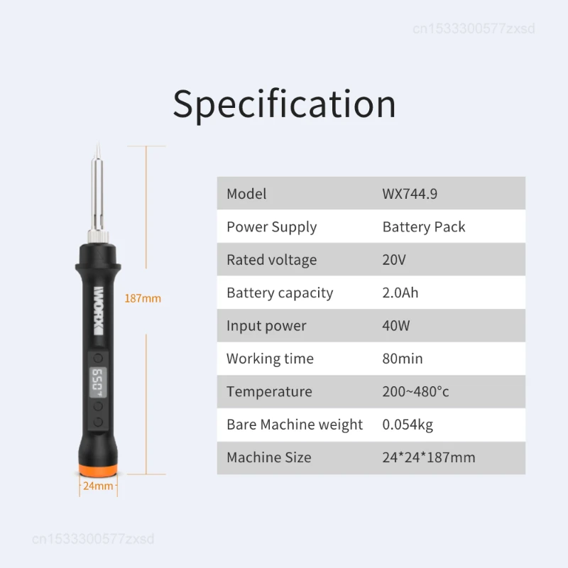 Xiaomi Burner-soldering Iron Battery Worx Wx744.9, 20 V, Without and Charger Cordless Electric Rechargeable Welding DIY Tools