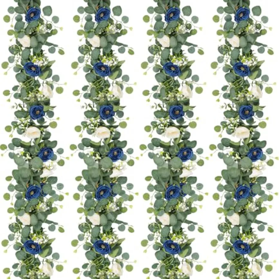 4 Pack Artificial Eucalyptus Flower Garland with and Roses Fake Rose Flower Greenery Garland Floral Vines for Wedding Home Part