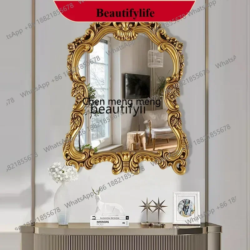 

bathroom mirror French retro bathroom mirror, entrance wall-mounted decorative mirror, half-body mirror wall-mounted