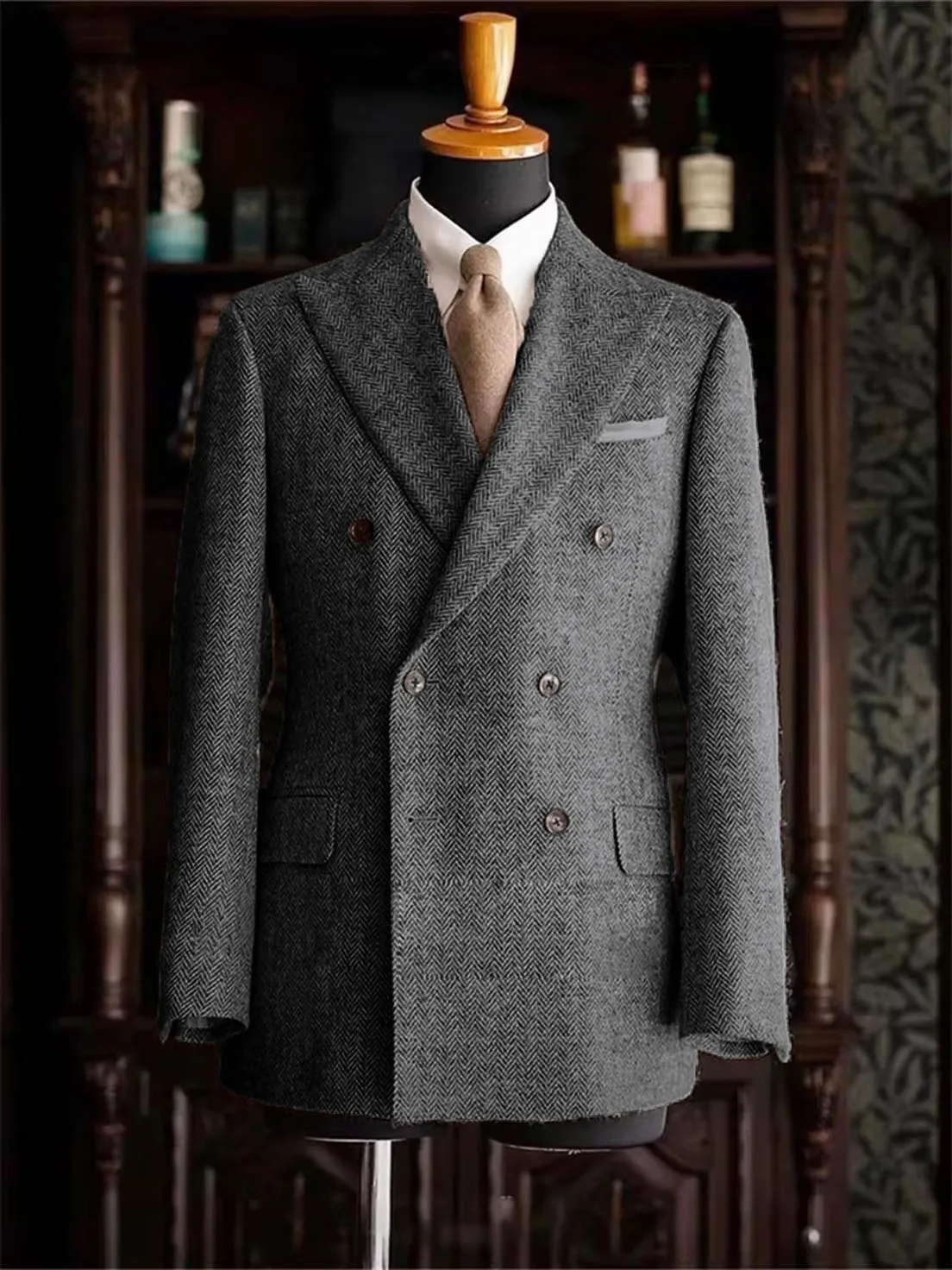 سترات عمل إيطالية متعرجة للرجال سترة رجالية كلاسيكية مزدوجة الصدر بدلة ذروة وطية صدر السترة معطف رجالي فاخر للشتاء #3