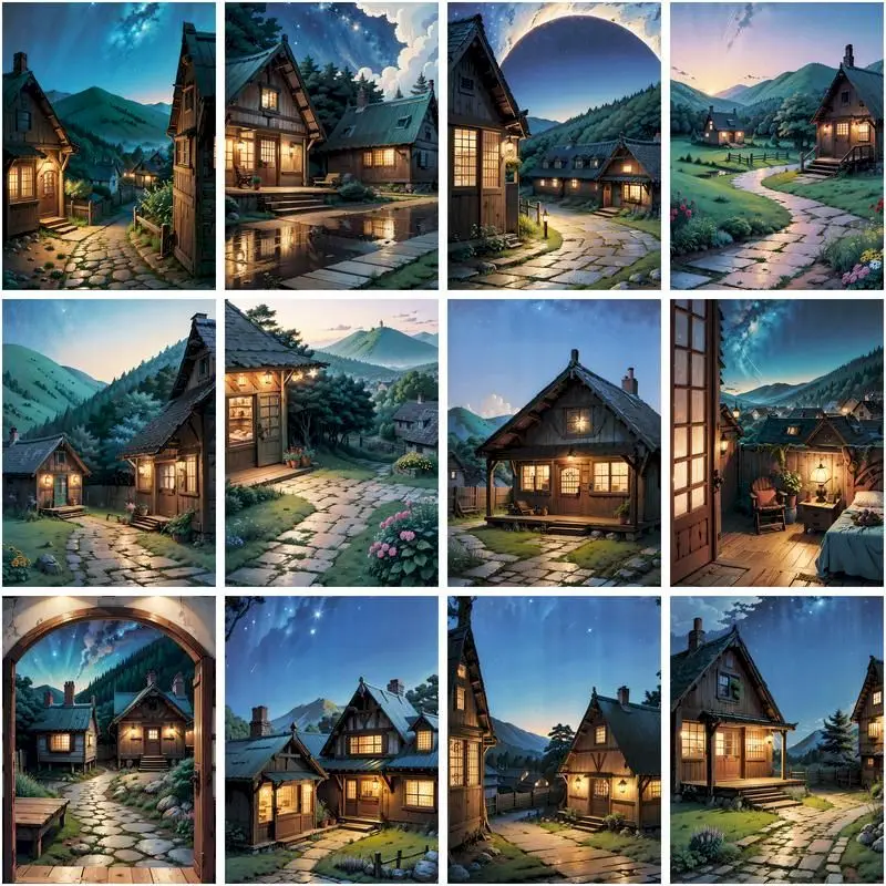 CHENISTORY Picture By Number Rural Night Scenery Kits DIY Unique Gift Paint By Numbers On Canvas HandPainted For Living Room