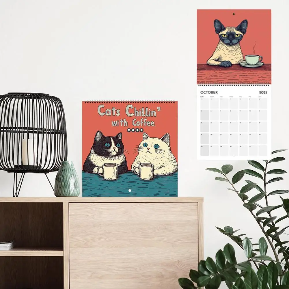 NEW Wall Calendar Cat Design 2025 Monthly Hangable Wall Calendar 12-Month Daily Weekly MonthlyPlanner Calendar For Bedroom Study