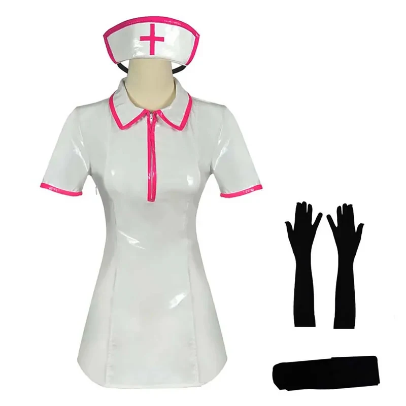 

Anime Chainsaw Man Cosplay Makima Power Sexy Nurse PU Leather Dress Uniform Costume fg8'.