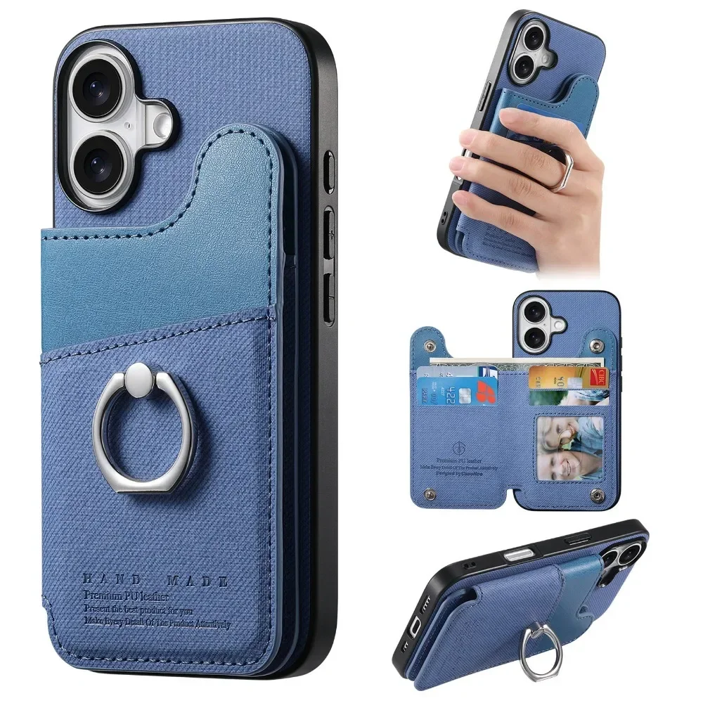Flip-Wallet mit Kartenhalter RFID-blockierende Handyhülle für iPhone 18 17 16 15 14 Plus 13 12 Pro Max Ring-Lederhalterung – Detail 4