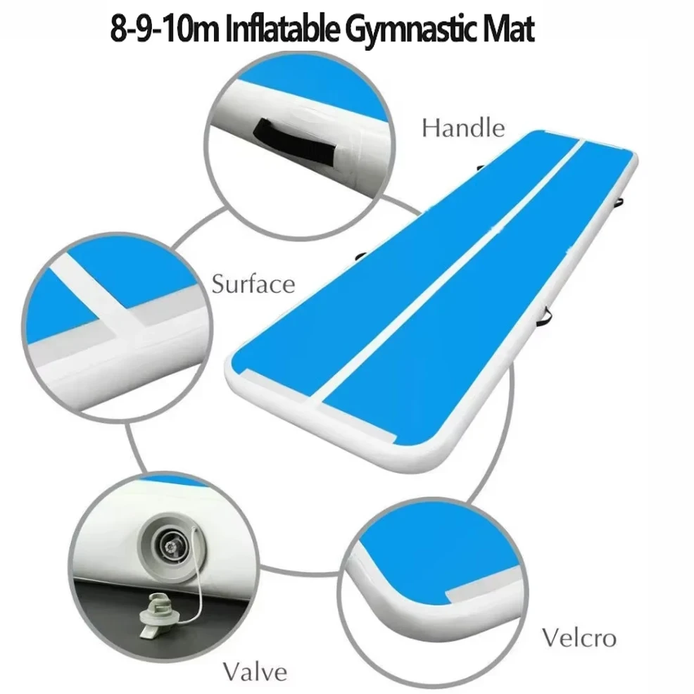 

8~10 Meters PVC Inflatable Yoga Gymnastics Mat Air Deck Gymnastics Mat 20cm Thicken Air Track Tumbling Bouncer Floor for Gym