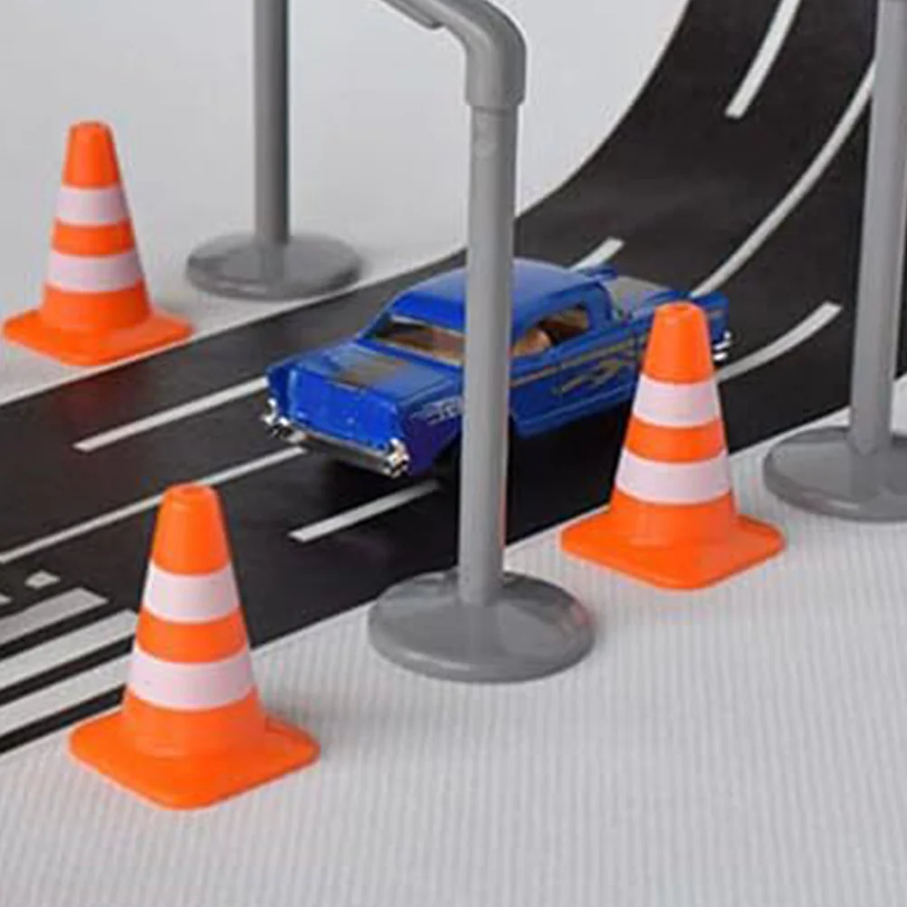 10 pçs modelos de cone de tráfego em miniatura material pp brinquedos barricada decoração sinal de estrada simulação escola auxiliares de ensino tráfego