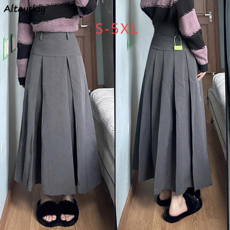 Plaid Skirts Women Simple S-5XL Elegant Fashion High Waist Baggy Korean Fashion A-line Streetwear Ankle-length Y2k All-match