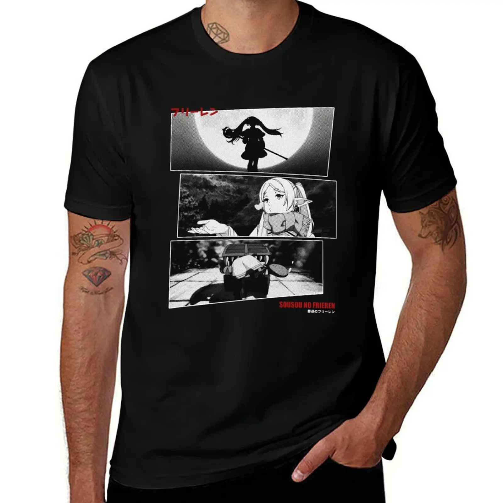 

Sousou No Frieren Frieren Halftone Design T-Shirt t shirt for man 100 percent cotton T-Shirt