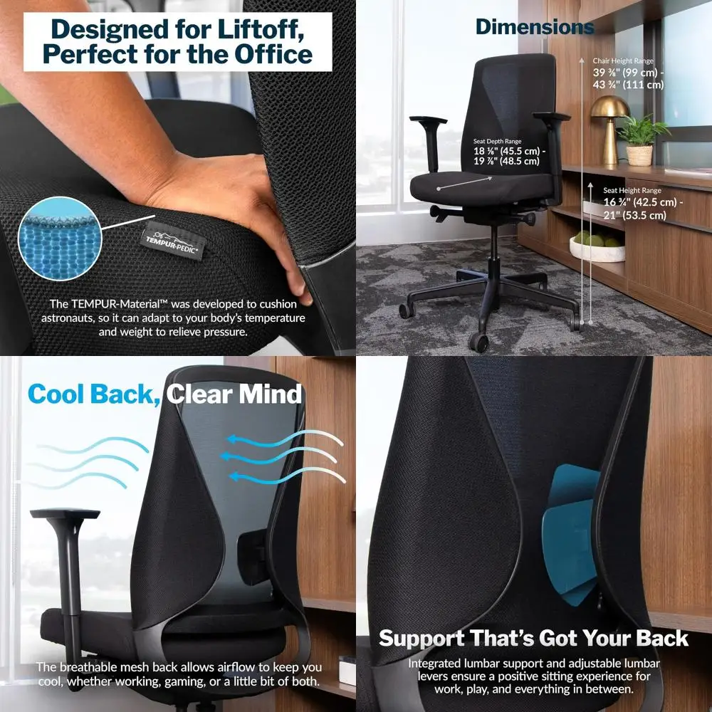 

Ergonomic Mesh Office Chair with Adjustable Lumbar Support, Recline, Seat Depth, and Swivel Wheels for Comfortable Desk or Home