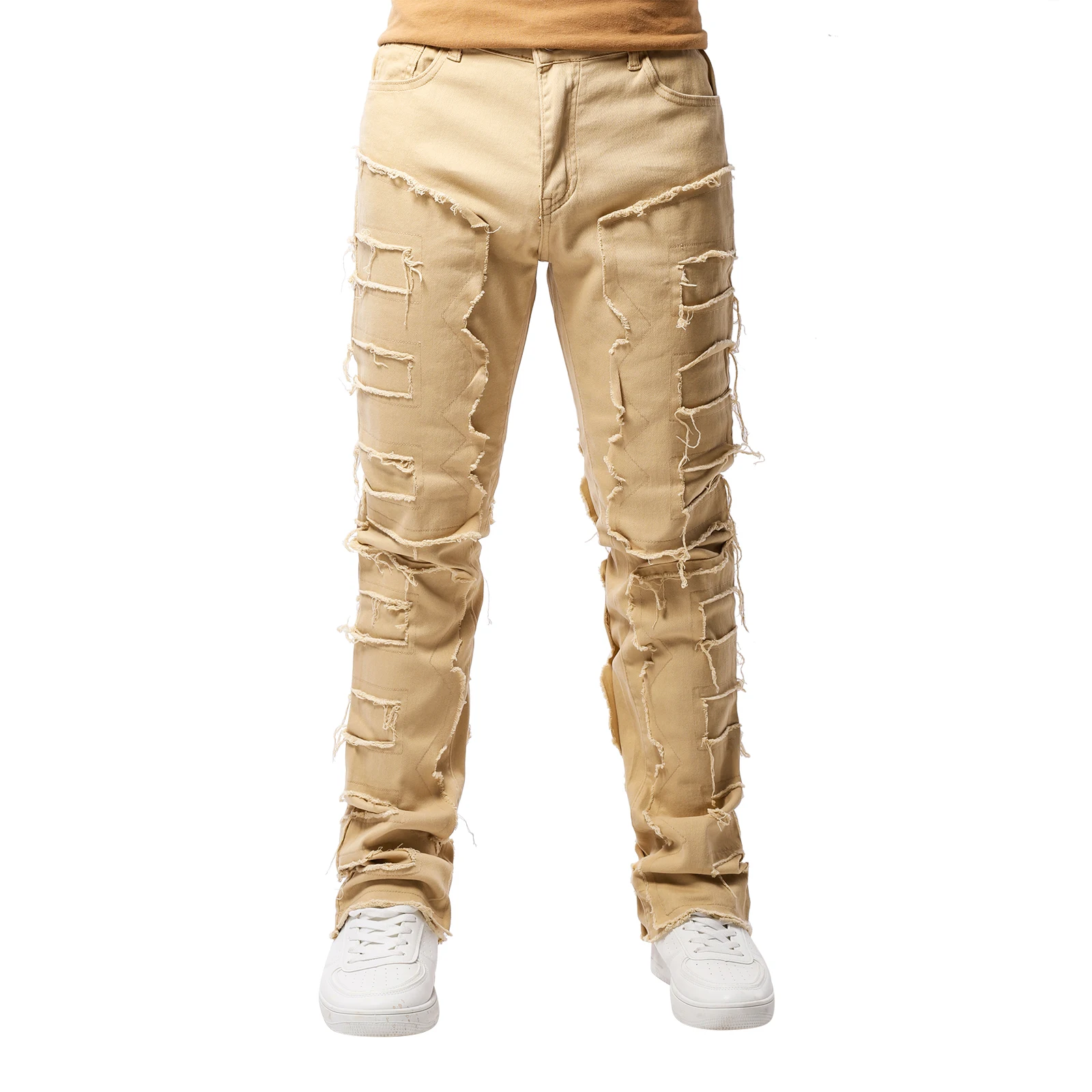 2025 New Men Ripped Stacked Jeans Distressed Slim Fit Skinny Straight Leg Jeans Fashion Hip Hop Denim Pants Casual Streetwear
