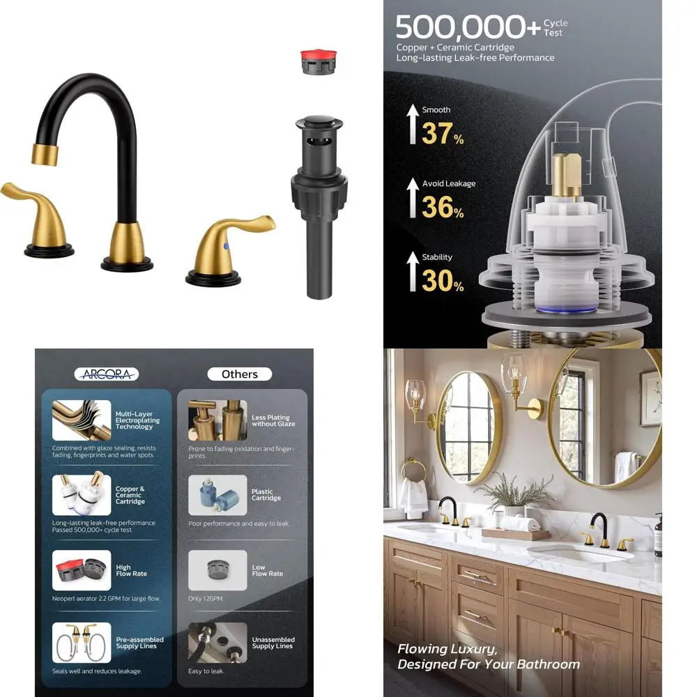 

8 Inch Widespread 2 Handle Bathroom Sink Faucet with Pop-Up Drain and cUPC Certified Supply Lines, Vanity Faucet for Modern Bath