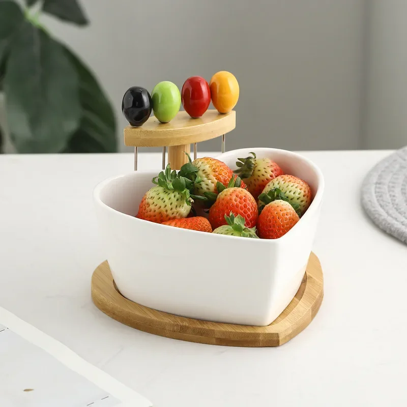 Creative salad bowl Internet celebrity dried fruit plate with fork fruit plate Nordic style household  snack plate