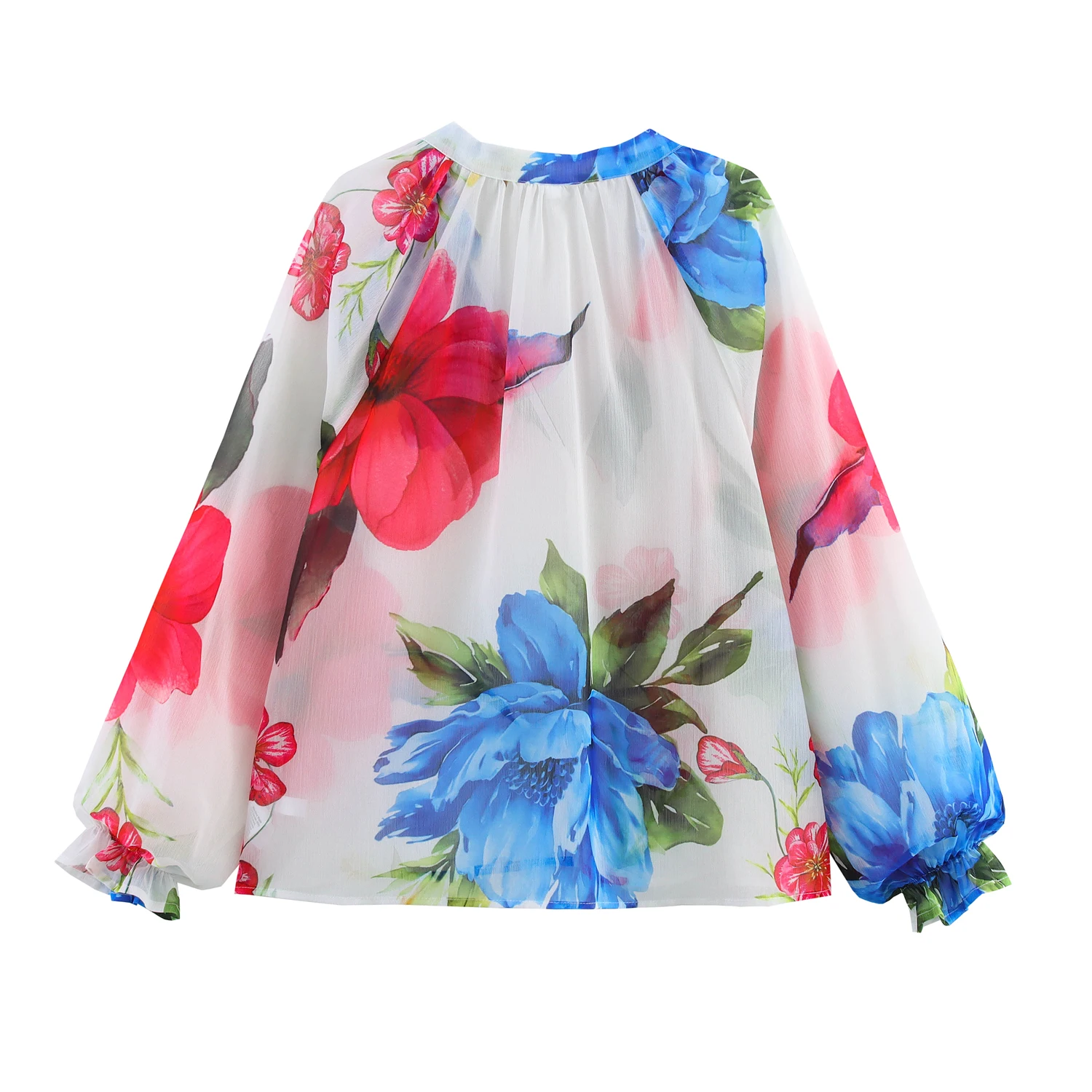 JNLEAOG automne nouveau femmes Faion Design Sense flocon de neige imprimé mousseline de soie irt coupe ample v-ne longue Sve fibre de Polyester