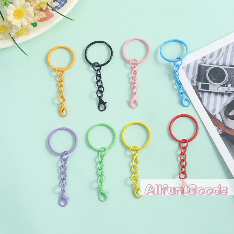 [TG835]50pcs Colorful Keyrings With Chains Lobster Clasps For DIY Jewelry Making Keychain Connector Hooks Bags Holder Supplies