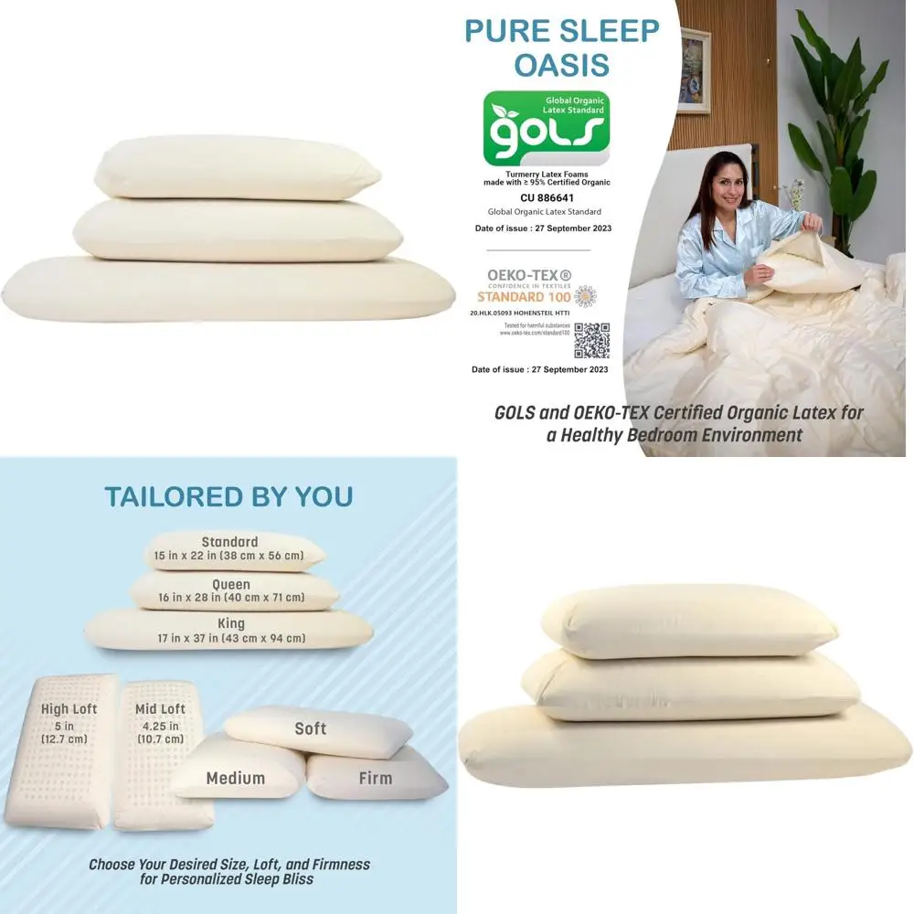 

Certified Organic Latex Pillows for Side and Stomach Sleepers - GOLS Green Natural Organic Bed Pillows