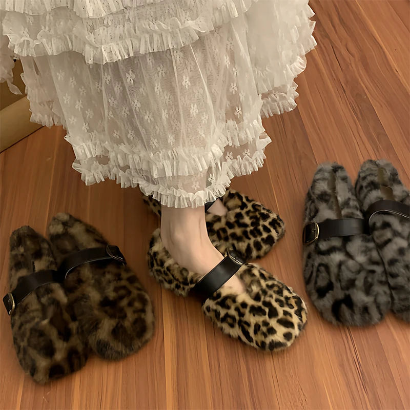 ليوبارد الفراء النساء أحذية الشقق أحذية خفيفة بدون كعب عادية قصيرة أفخم حذاء رياضة 2025 الشتاء الاتجاه أحذية رياضية دافئة المشي Mujer Zapatos #4