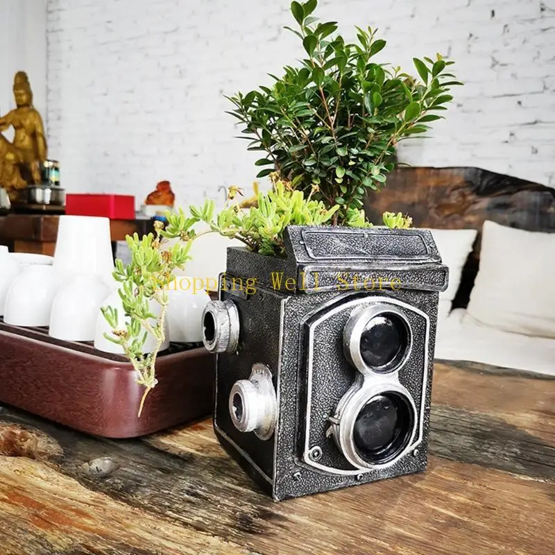 KX4B Vintage Camera Resin Flowerpot Suitable for Living Room Bedroom Study Office Birthday Gifts for Friends and Relatives