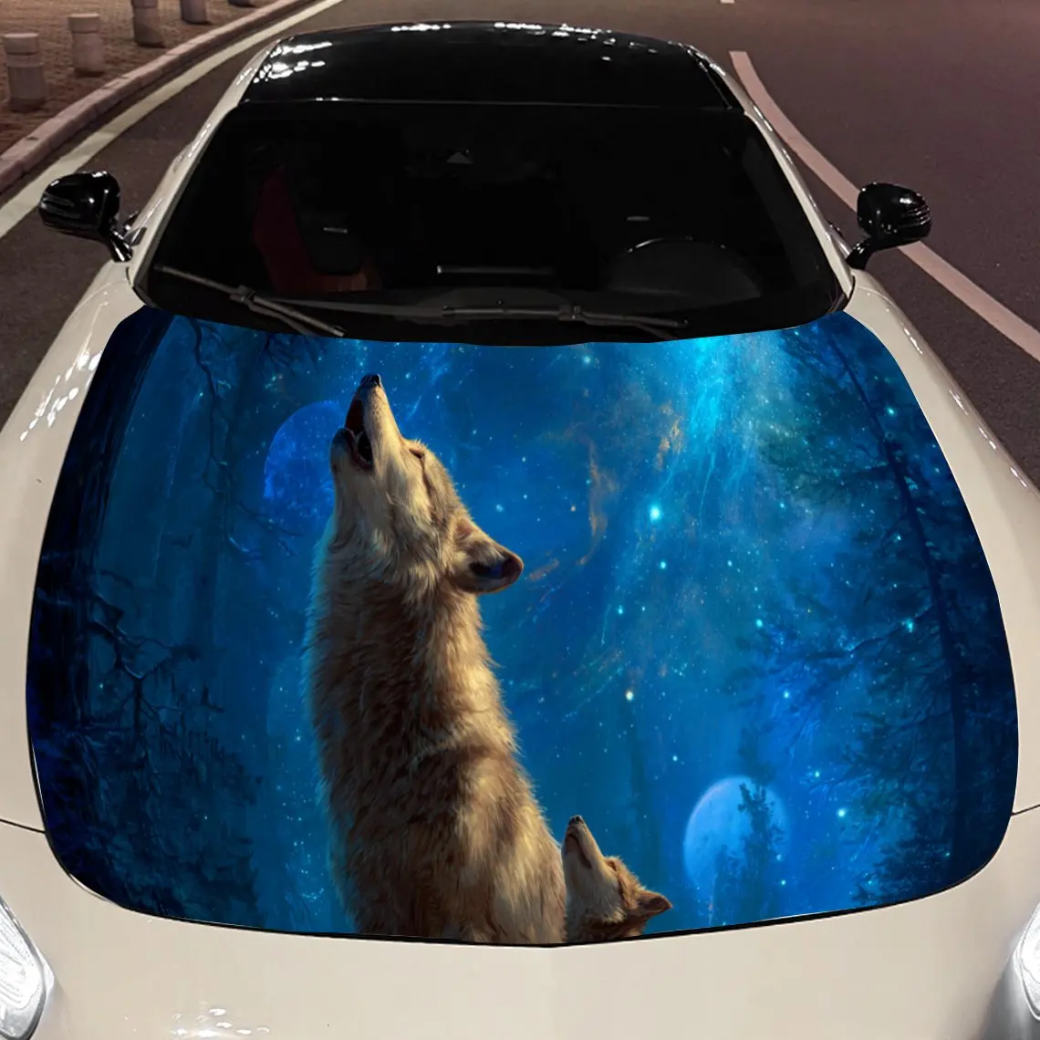 

Wolf Howling at Cosmic Sky Car Engine Hood Sticker, Auto Vinyl Wraps, Waterproof Self-adhesive Vehicle Decal, Durable & Anti-scr