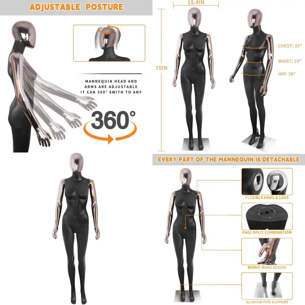 

70-дюймовый регулируемый черный мужской манекен со съемной головой и металлическим основанием