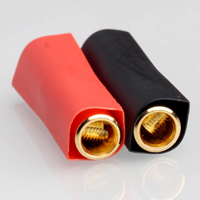 4PCS Gold Speaker Banana Plug Cable Wire Adapters Plugs Copper Straight Connectors For Musical Audio with Heat Shrink Tube Kit