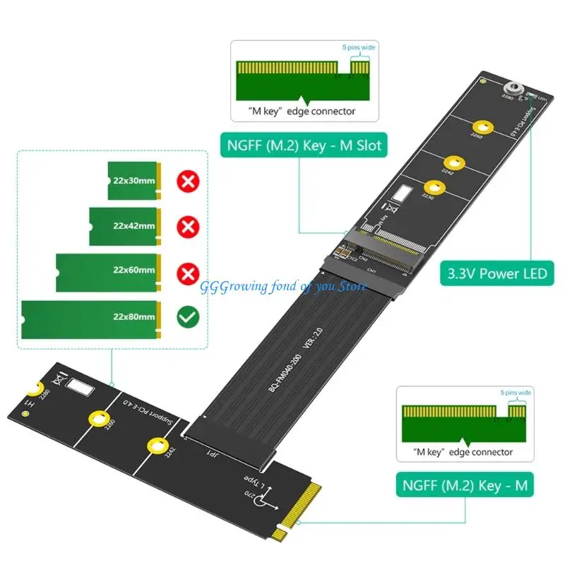 

H9EB Two M.2 NVMe SATAs Ssds Extender 20CM Supports 2230 2242 2260 2280 SSDs with L Type Connectors