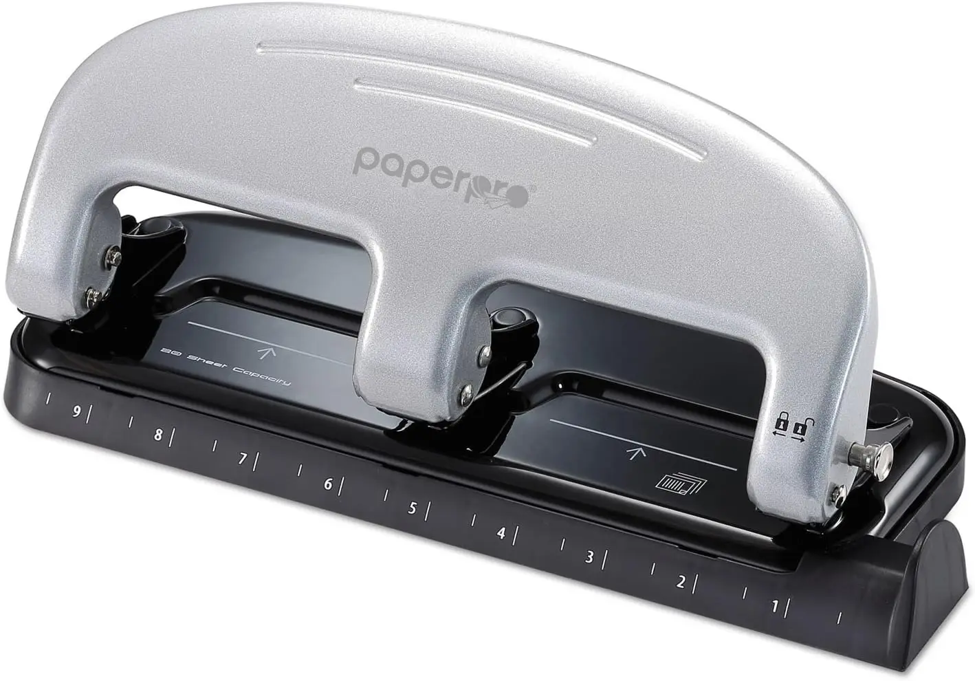 Effortless 3-Hole Punch, 20-Sheet Capacity, No-Jam Technology, Silver Finish for Smooth Office Use