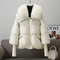 New Korean Fashion Fur Collar Winter Women White Jacket Ladies Vintage Short Warm Puffer Coat Female Parka Outerwear