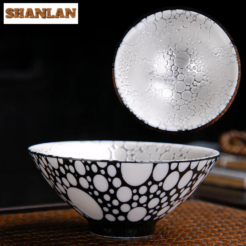 1 PCS Chinese Blue and White Porcelain Teacup Travel Ceramic Tea Bowl Anti Scaling Inlaid Silver Cone Cup Meditation Cups Teaset